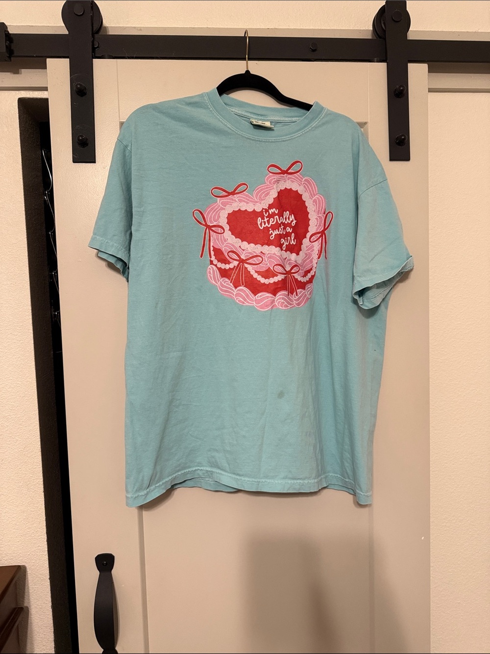 Comfort Colors Light Blue Tee with Pink & Red Heart Graphic